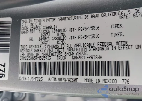 2023 Toyota Tacoma Sr5 V6 из США, поврежденный, VIN 3TMCZ5AN5PM565913